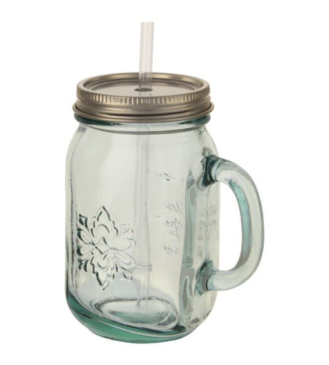 Juggo mugg i återvunnet glas med sugrör